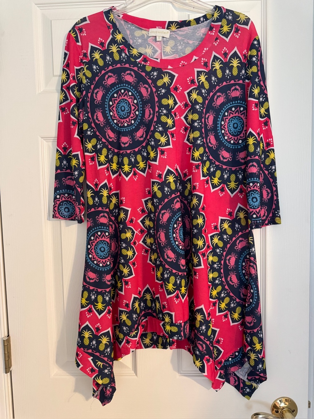 Simply Southern Pink Medallion Dress/coverup with Navy & Teal Accents